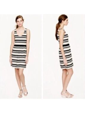 J. Crew Sleeveless Mini Dress Striped Black & Cream Tank Style Babydoll Dress XL